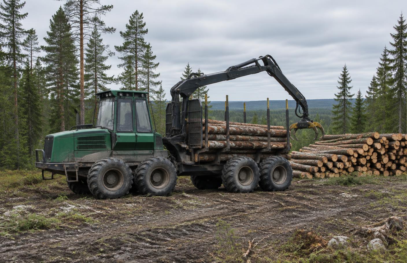 Skotare med virke i svensk skog
